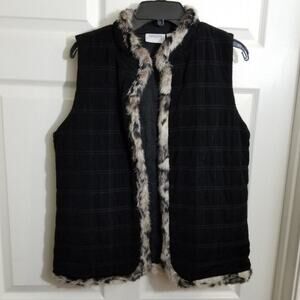 CHICO'S‎ travelers quilted fur trimmed vest size 1 medium